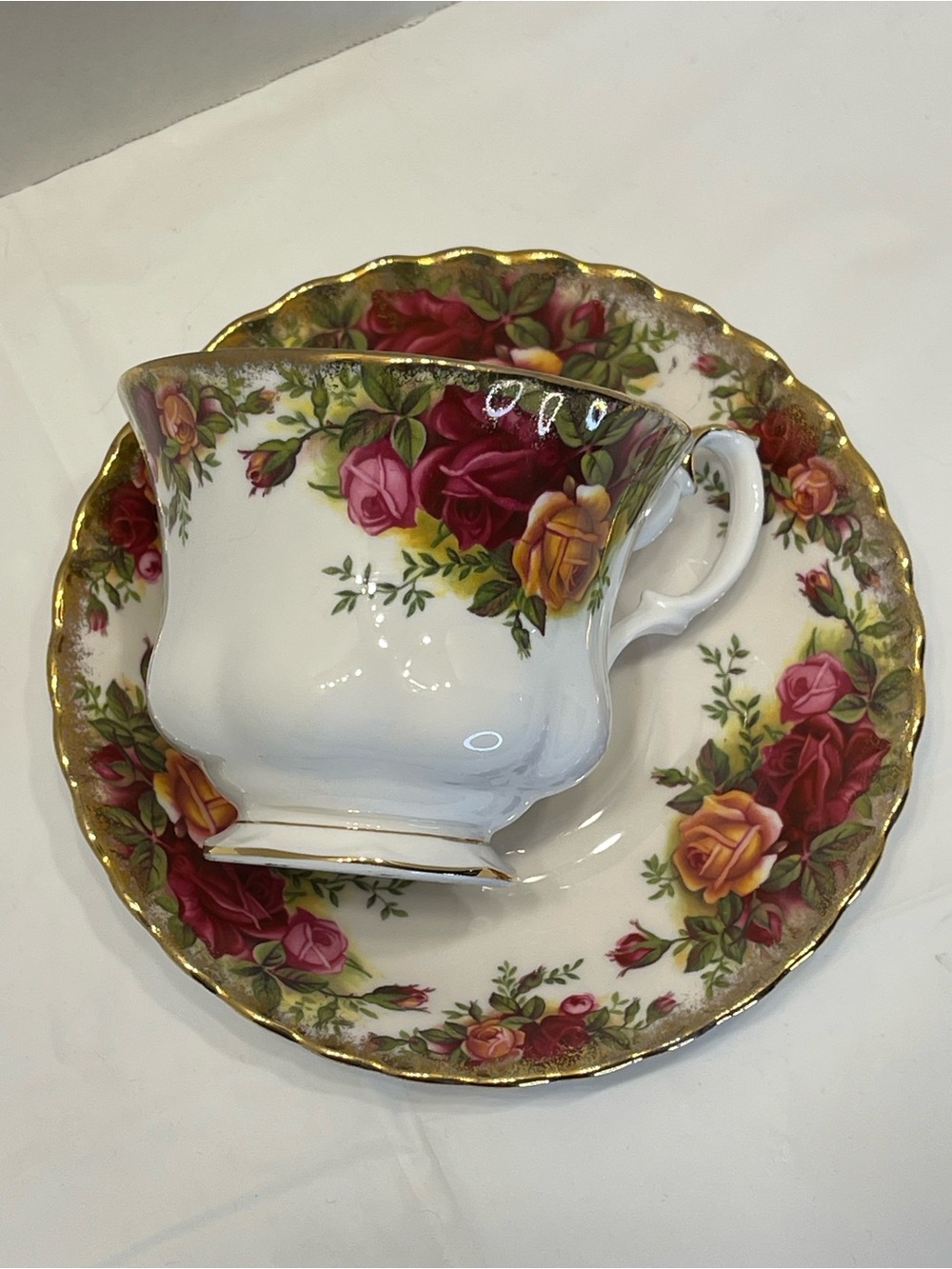 Royal Albert Teacup and Saucer with Pink and Yellow Rose Pattern and Gold Trim